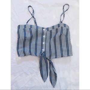 Cropped striped linen tank